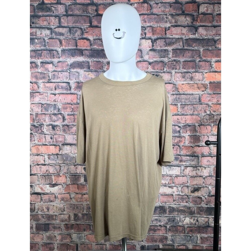Men's Beige Solid Crew Neck Short Sleeve Cotton Knit T-Shirt XL
